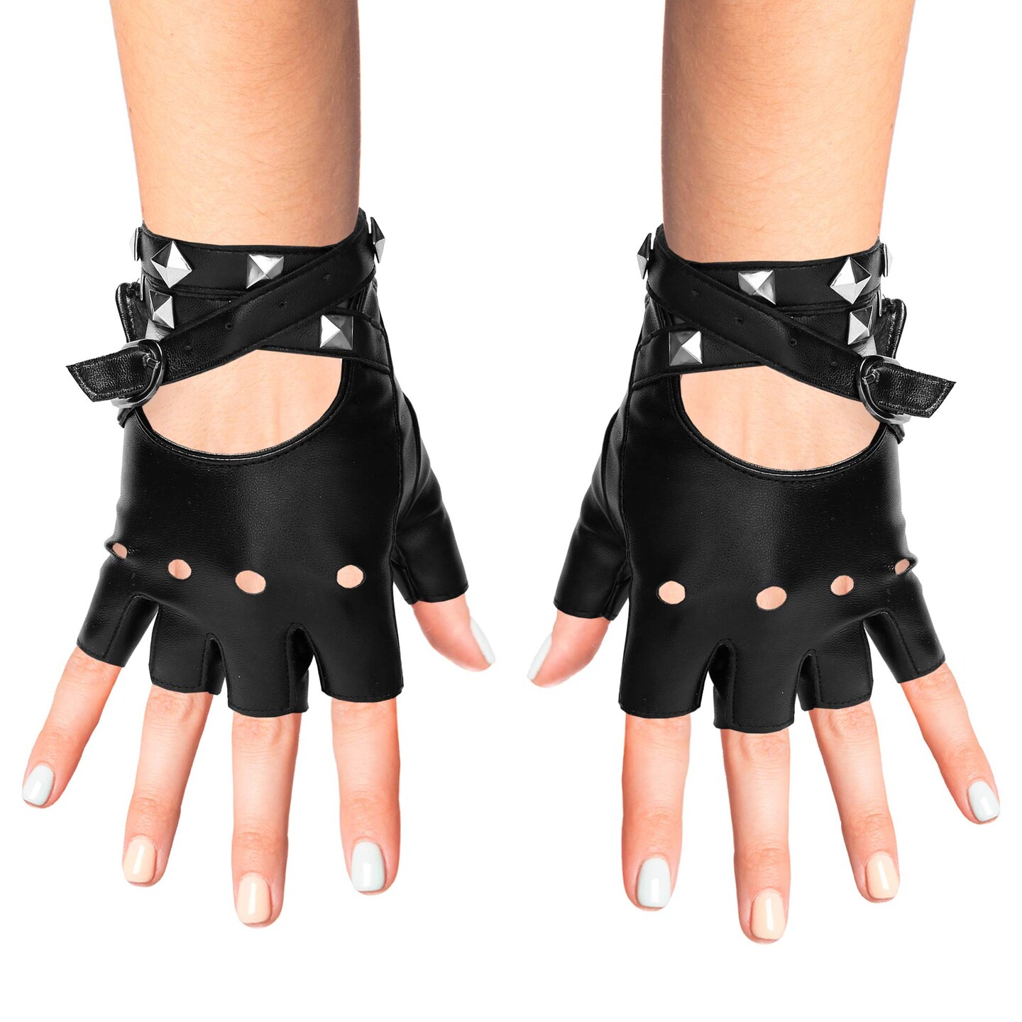 Fashion Mens Metal Spike Studded Leather Fingerless Gloves Cosplay