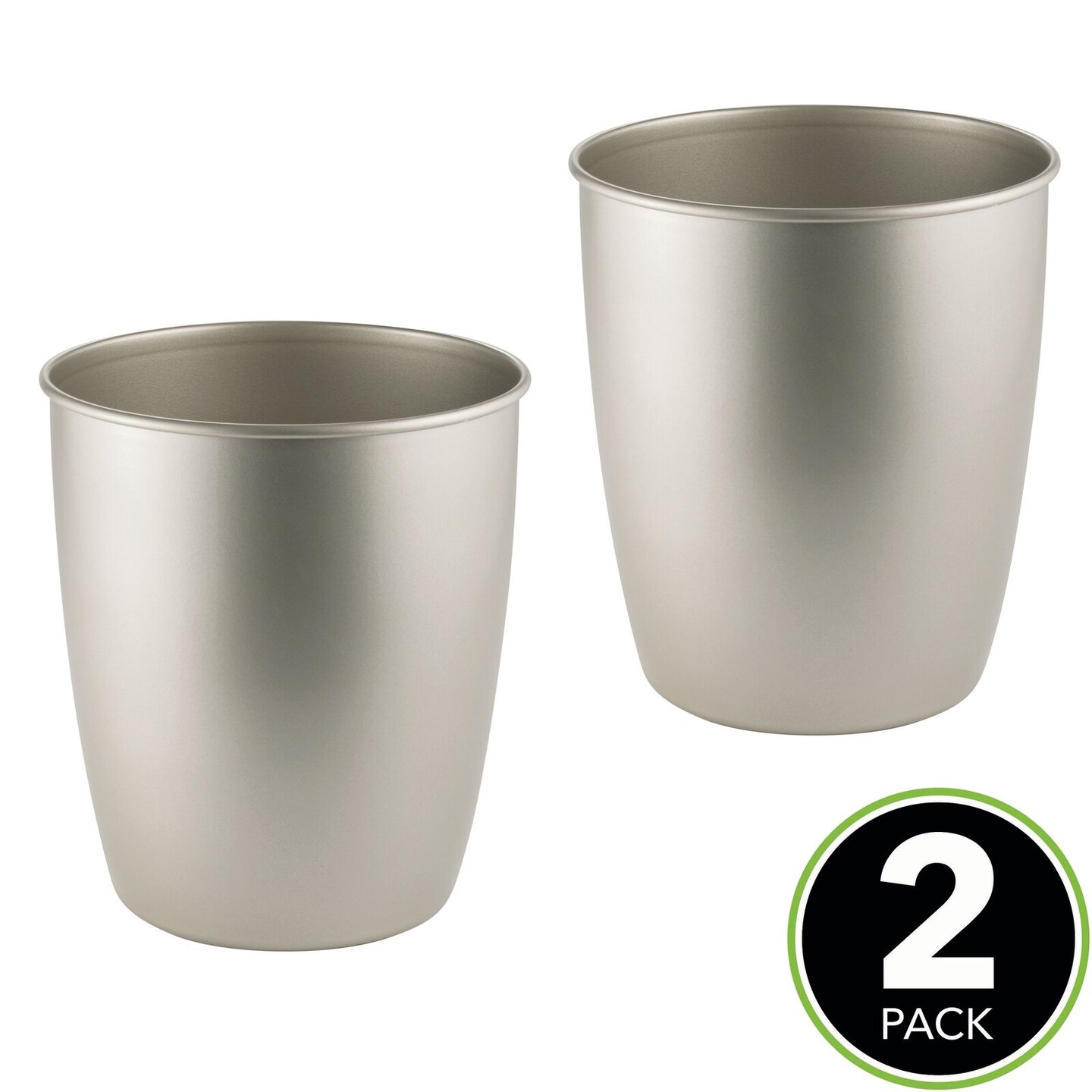 mDesign Round Metal Trash Can Wastebasket, Garbage Container, 2 Pack