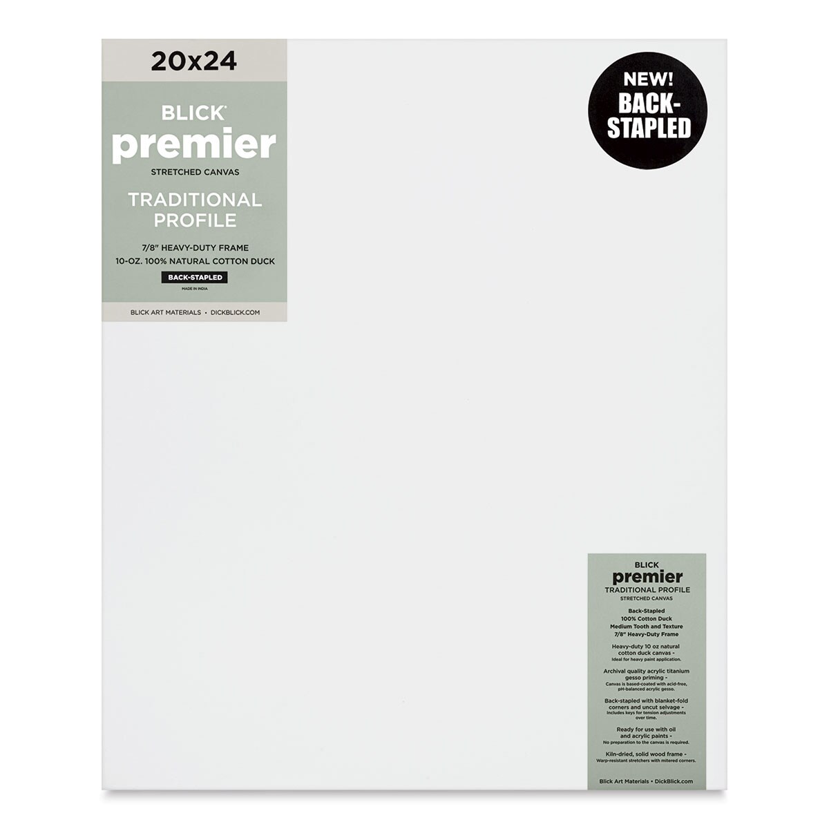 Blick Premier Stretched Cotton Canvas - Traditional Profile, Back-Stapled, 20&#x22; x 24&#x22;