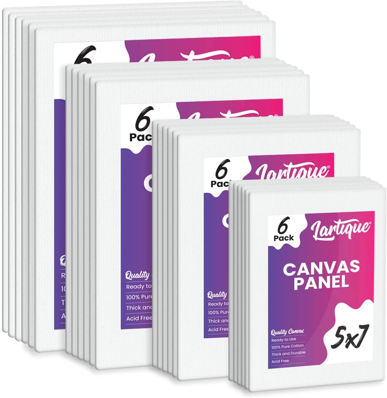  Lartique Multi-Pack Canvases for Painting- 24 Blank Primed  Canvas Boards for Painting - Painting Canvas for Wet & Dry Art Media,  Acrylic, Oil, Gouache & Tempera
