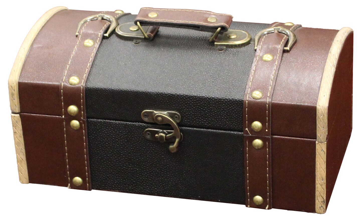 Vintage Inspired Decorative Wooden Treasure Chest and Shoe Box with Handle and Strap Ideal as Keepsake Box, Jewelry Box, Photo Storage Box for Shelves, Dresser or Table Top