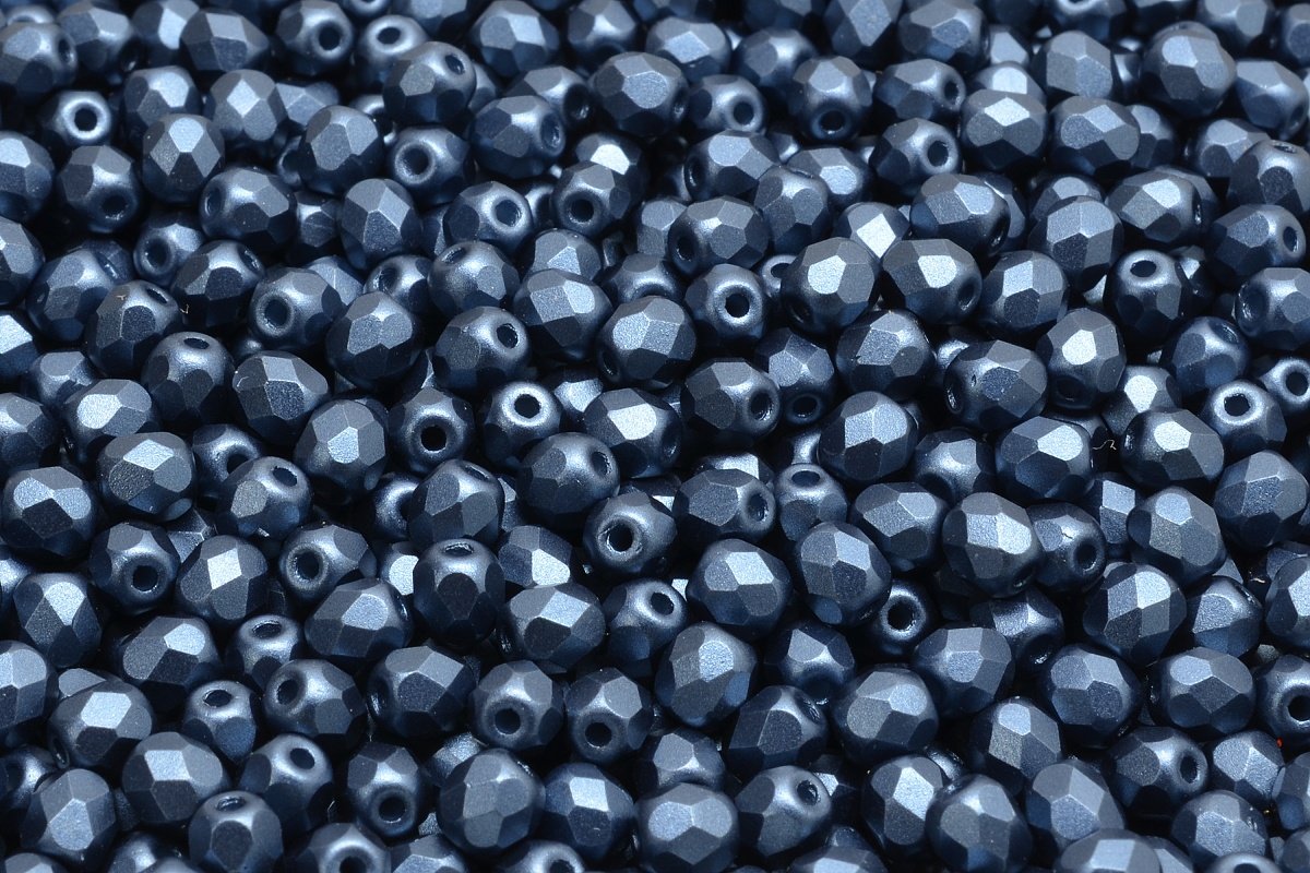 4mm Czech Fire Polish Round Bead, Pastel Montana Blue, 50 pieces