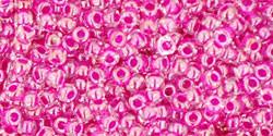 Toho 11/0 Round Japanese Seed Bead, #350, Inside Color Crystal/Fuchsia Lined, 13 grams