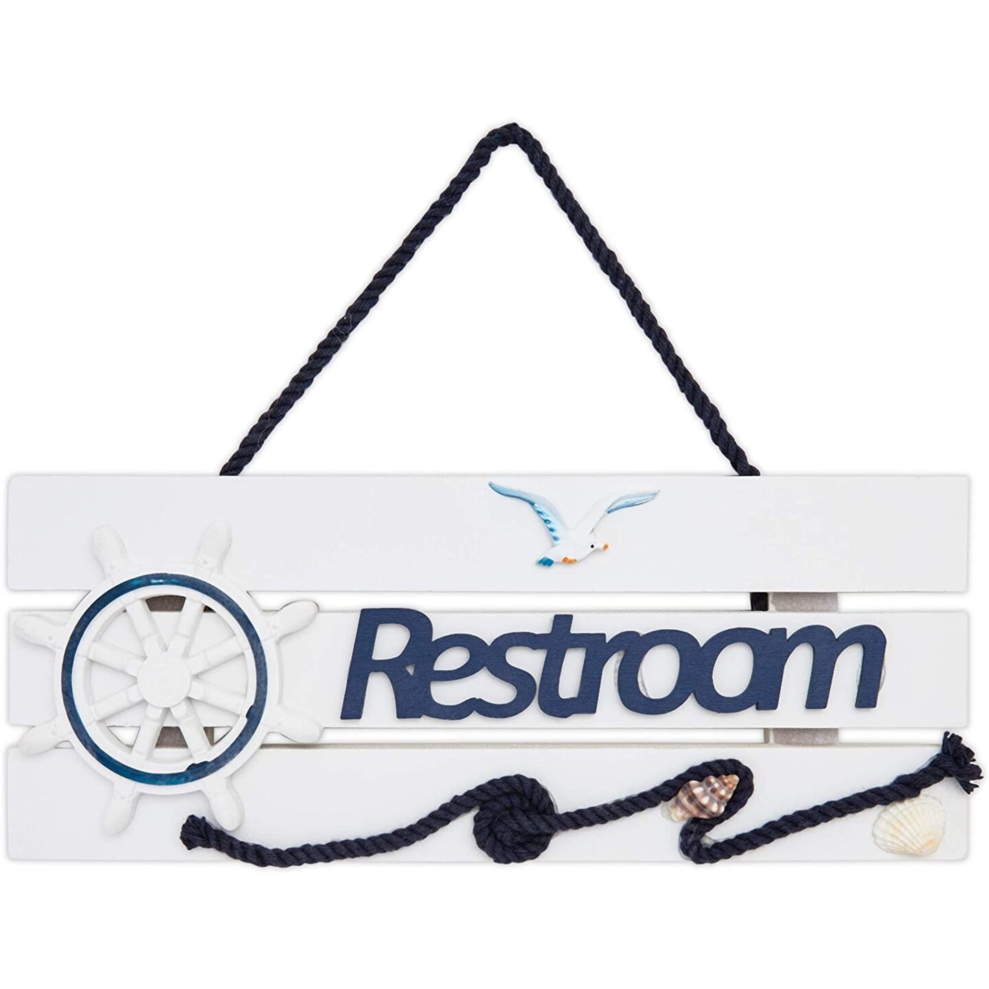 Okuna Outpost Rustic Bathroom Wall Decor, Nautical Restroom Sign (11.25 x 4.3 x 0.25 in)
