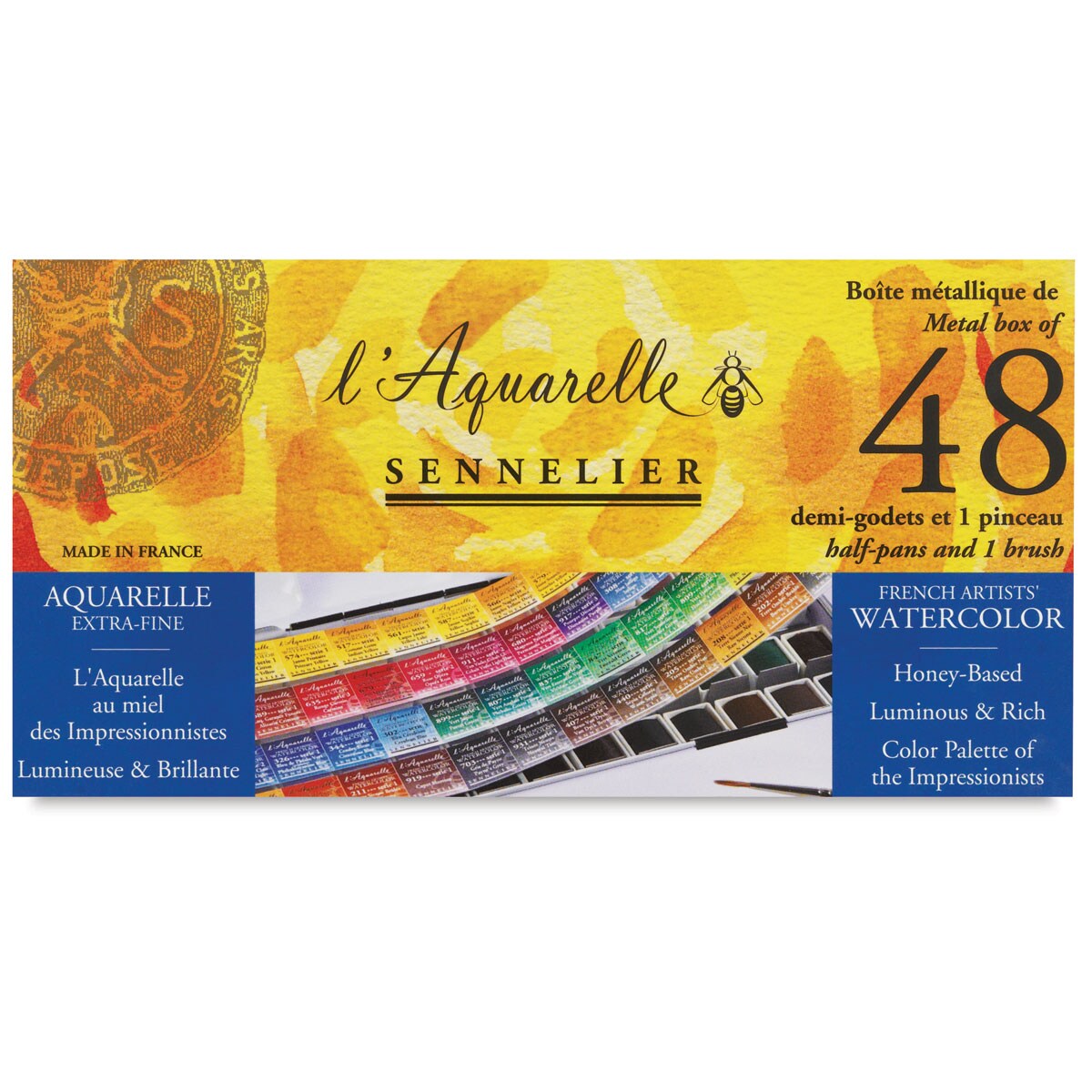 Sennelier French Artists&#x27; Watercolors - Set of 48, Metal Case, Half Pans