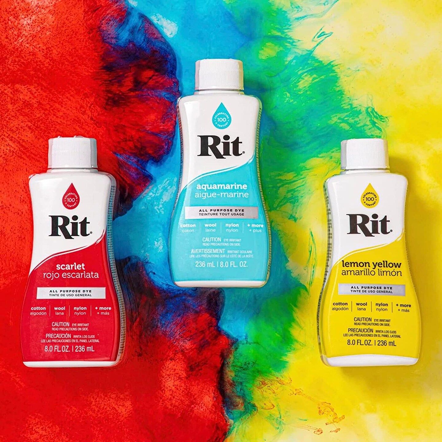 Rit Dye Liquid Neon Yellow All-Purpose Dye 8oz, Pixiss Tie Dye Accessories Bundle