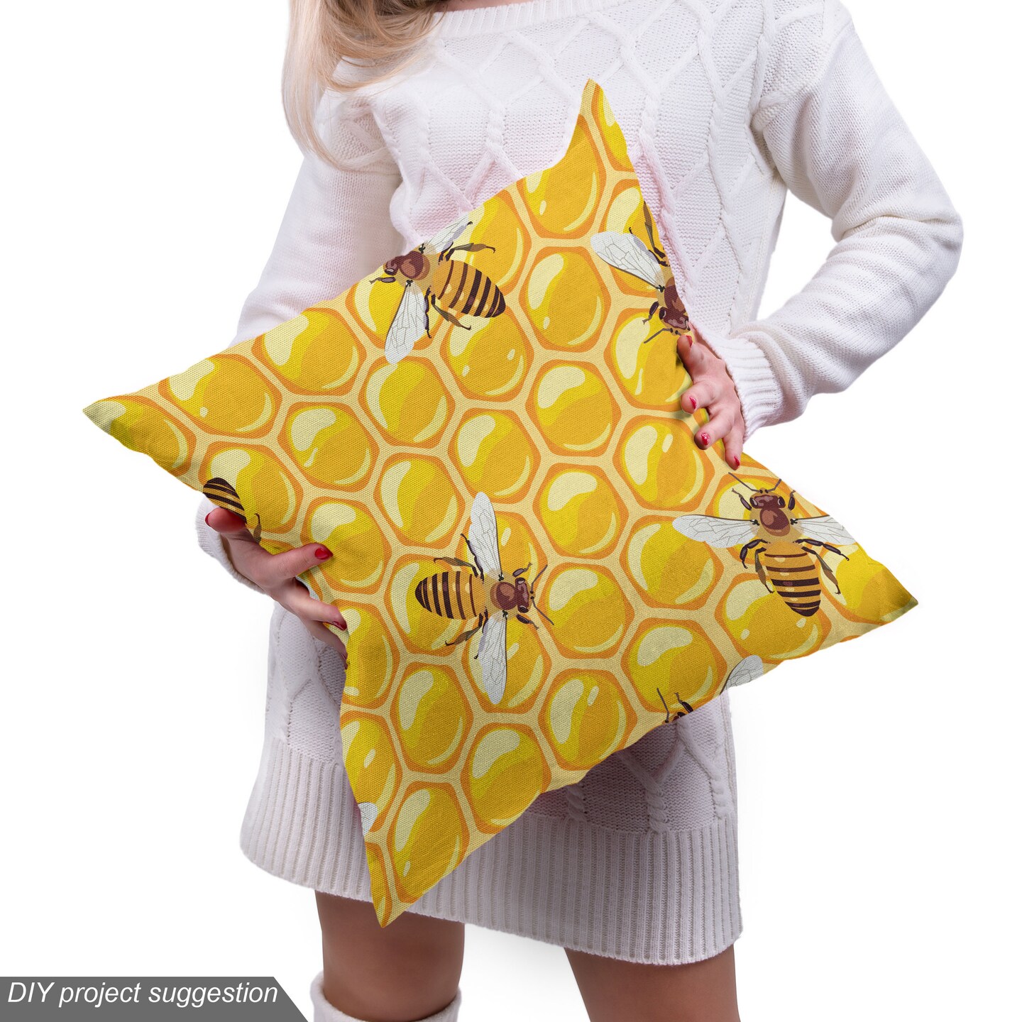 Ambesonne Bee Fabric by The Yard, Honeybees Working on Honeycomb Hard Worker Insects Illustration Print, Decorative Fabric for Upholstery and Home Accents, 1 Yard, Orange Apricot