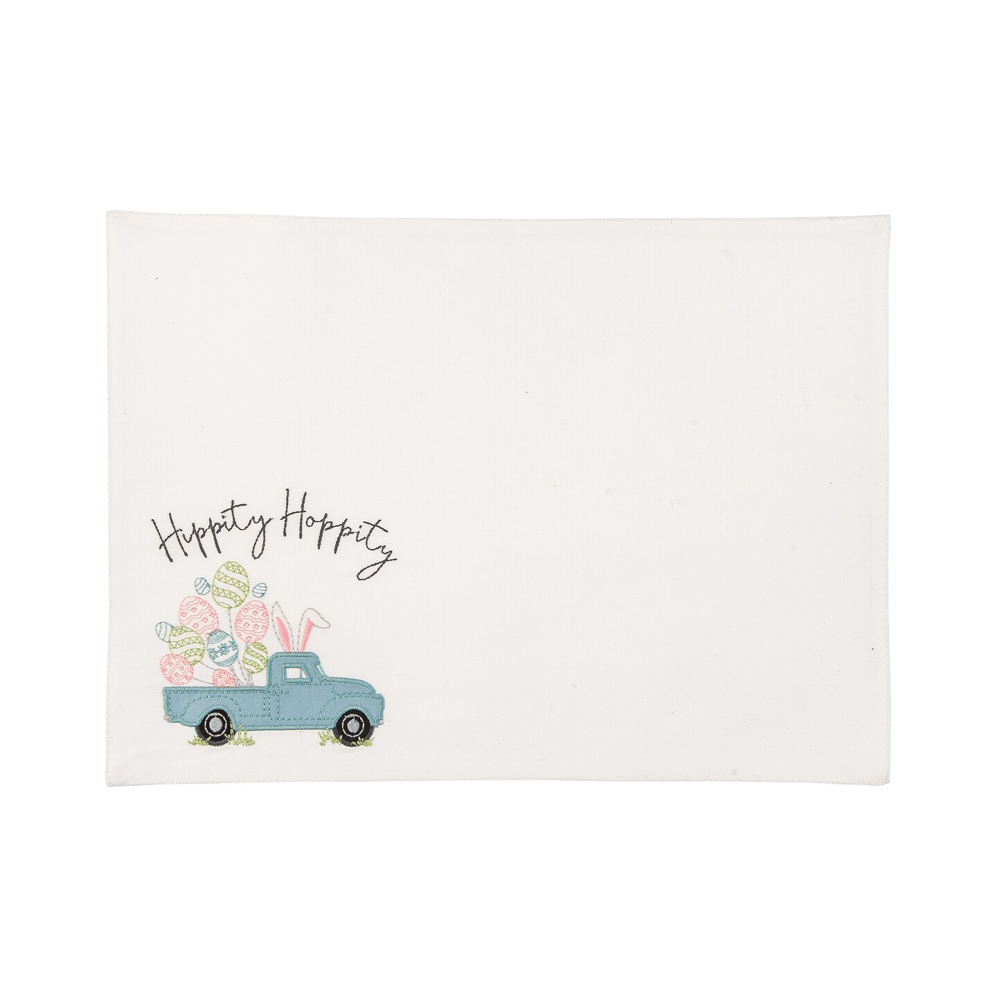 Hippity Hoppity Bunny Rabbit Easter Spring Truck Embroidered Single Placemat, 13" x 16"