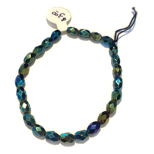 Peacock Faceted Olive Shaped Czech Glass Beads (1 strand/25 beads) (B616)