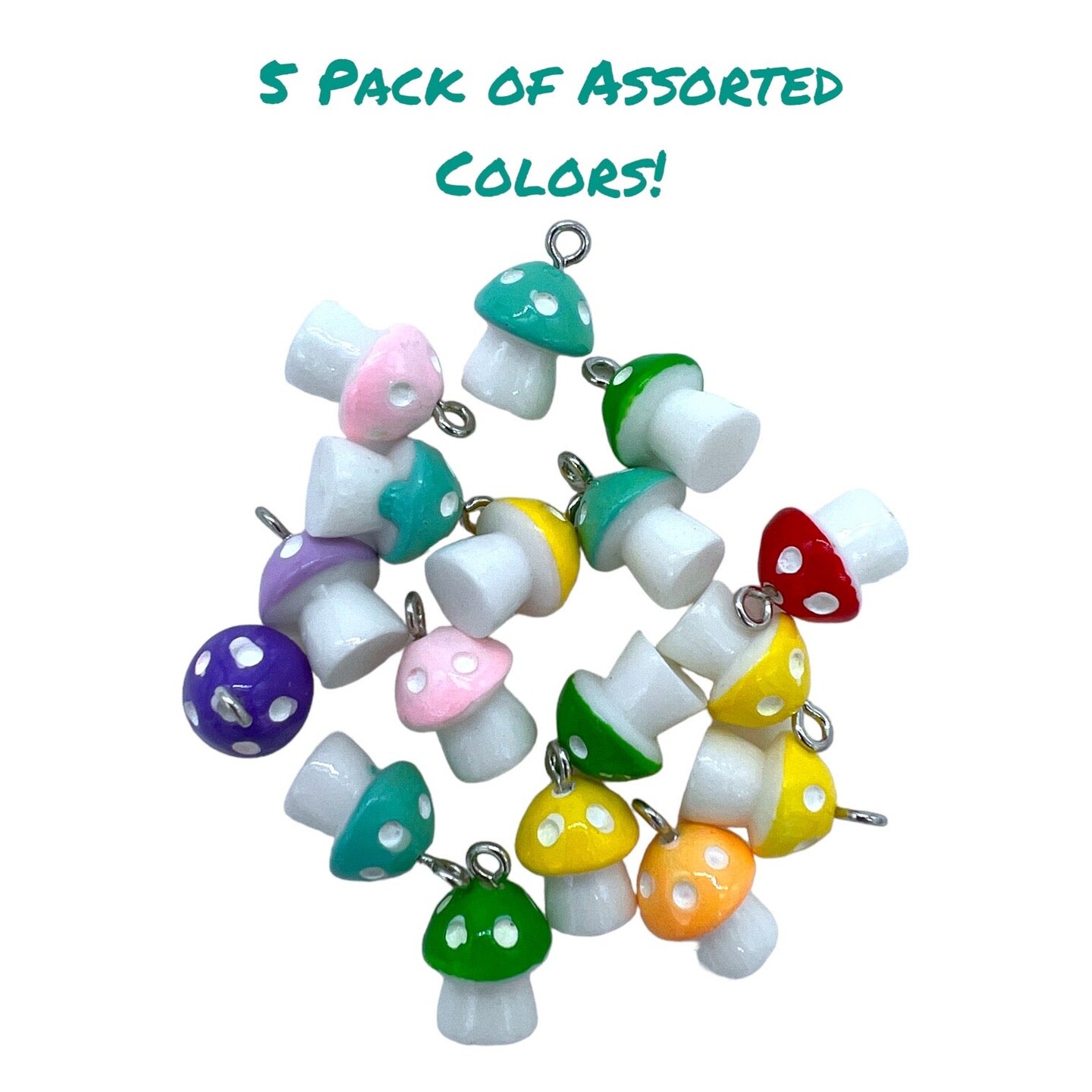 Mini Mushroom Pen or Keychain Charms - 5 Pack of Assorted Colors