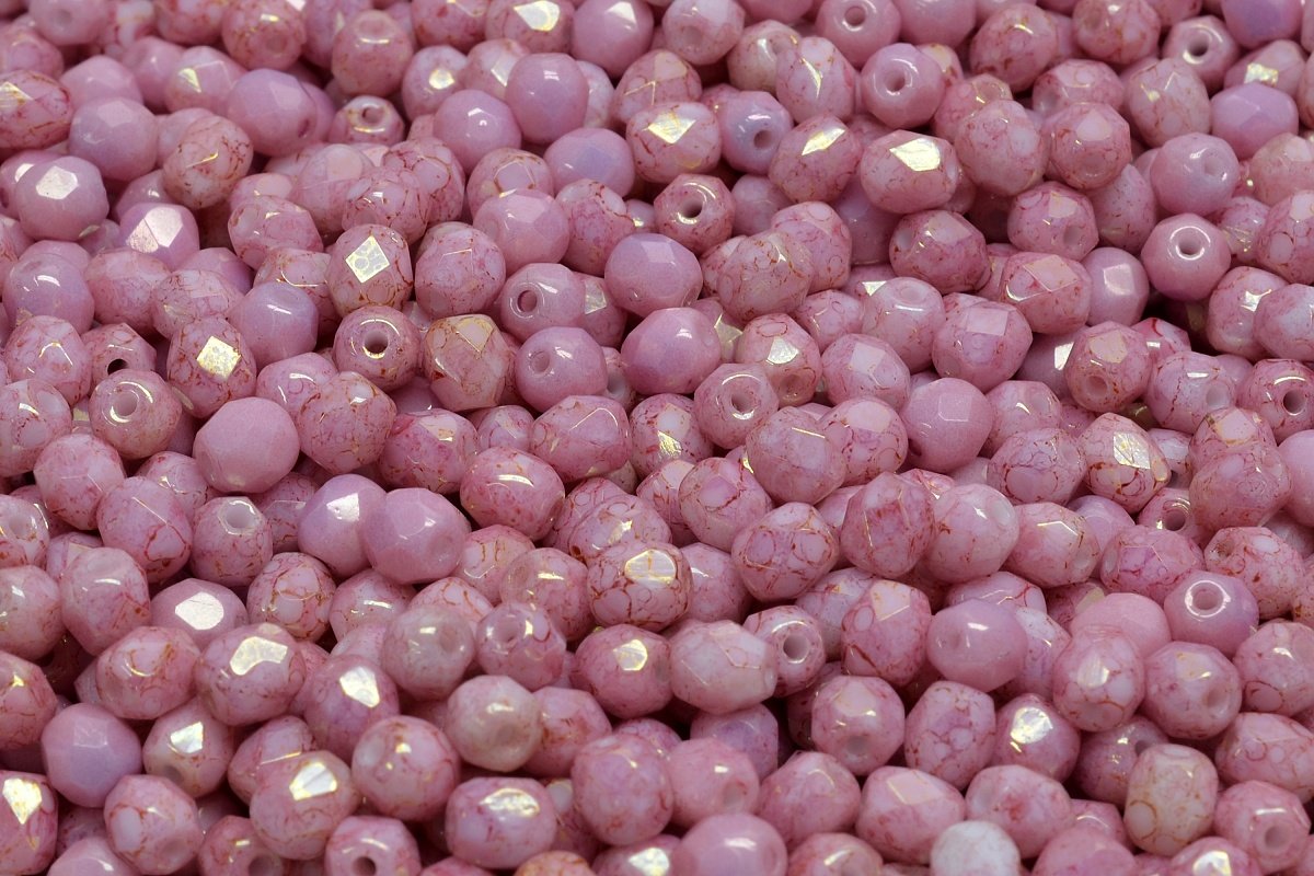 4mm Czech Fire Polish Round Bead, White Lila Luster, 50 pieces