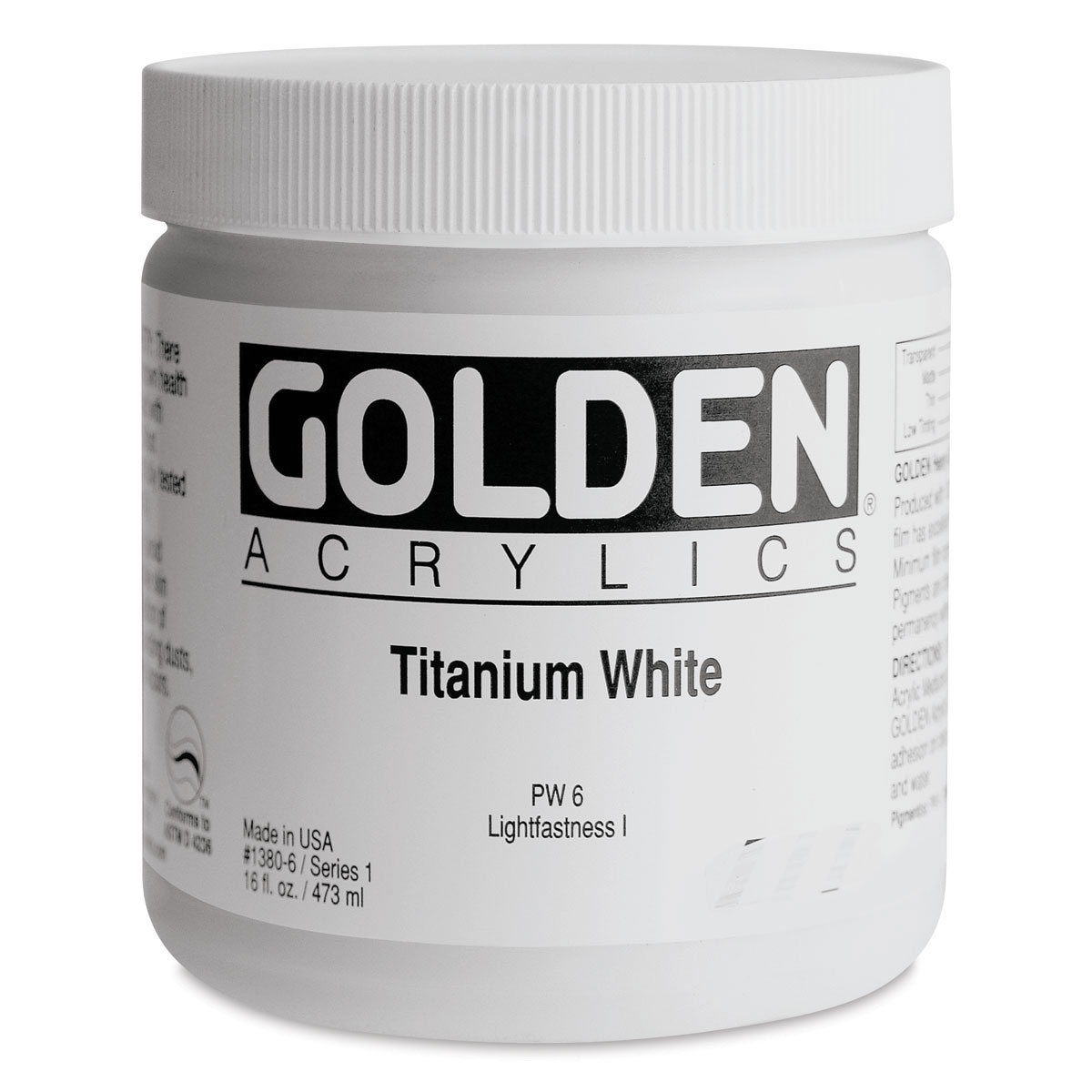 Golden Heavy Body Artist Acrylics - Titanium White, 16 oz Jar