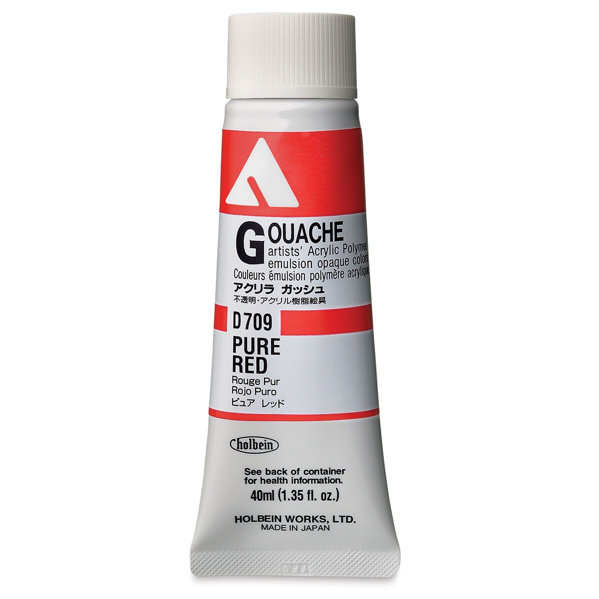 Holbein Acrylic Gouache &#x2013; Pure Red, 40 ml tube