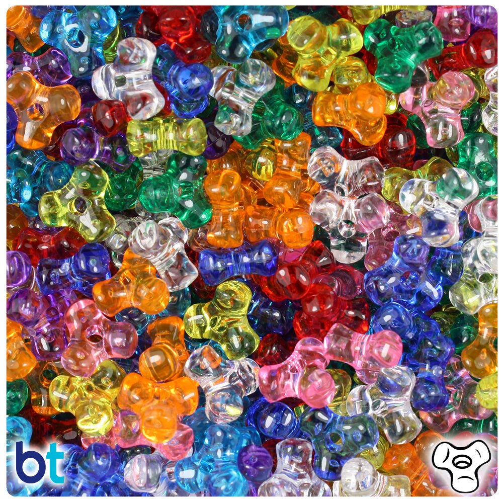 BeadTin Transparent Mix 11mm TriBead Plastic Craft Beads (500pcs)