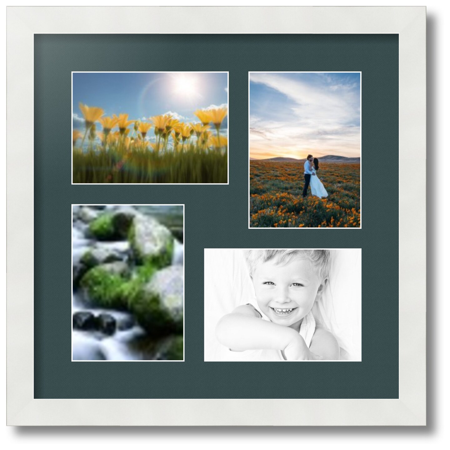 ArtToFrames Collage Photo Picture Frame with 4 - 5x7 inch Openings, Framed in White with Over 62 Mat Color Options and Plexi Glass (CSM-3966-179)
