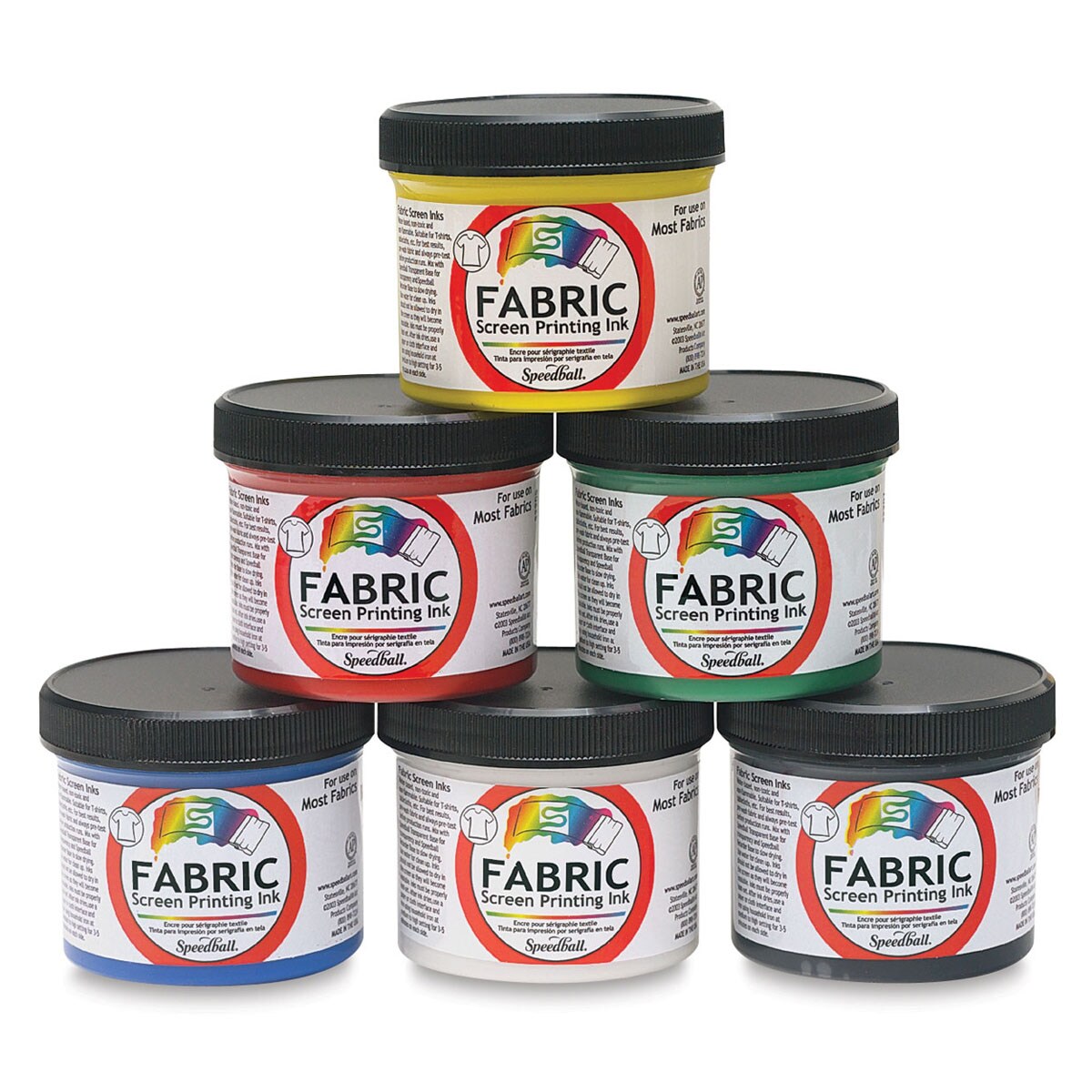Speedball Fabric Screen Printing Ink - Starter Set, Set of 6, 4 oz, Jars