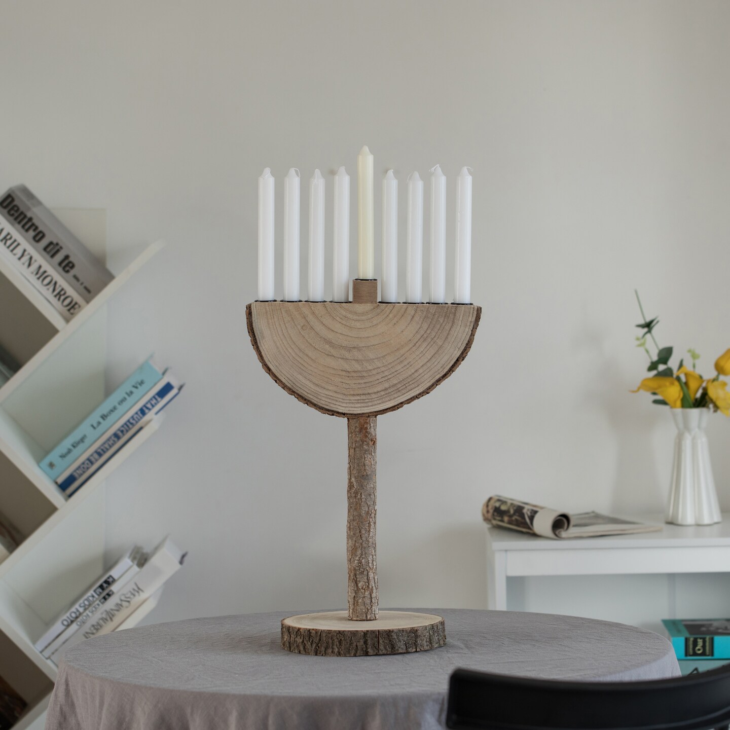 Nine Branch Vintage Handmade Wooden Hanukkah Menorah for Home, Synagogue and Shul