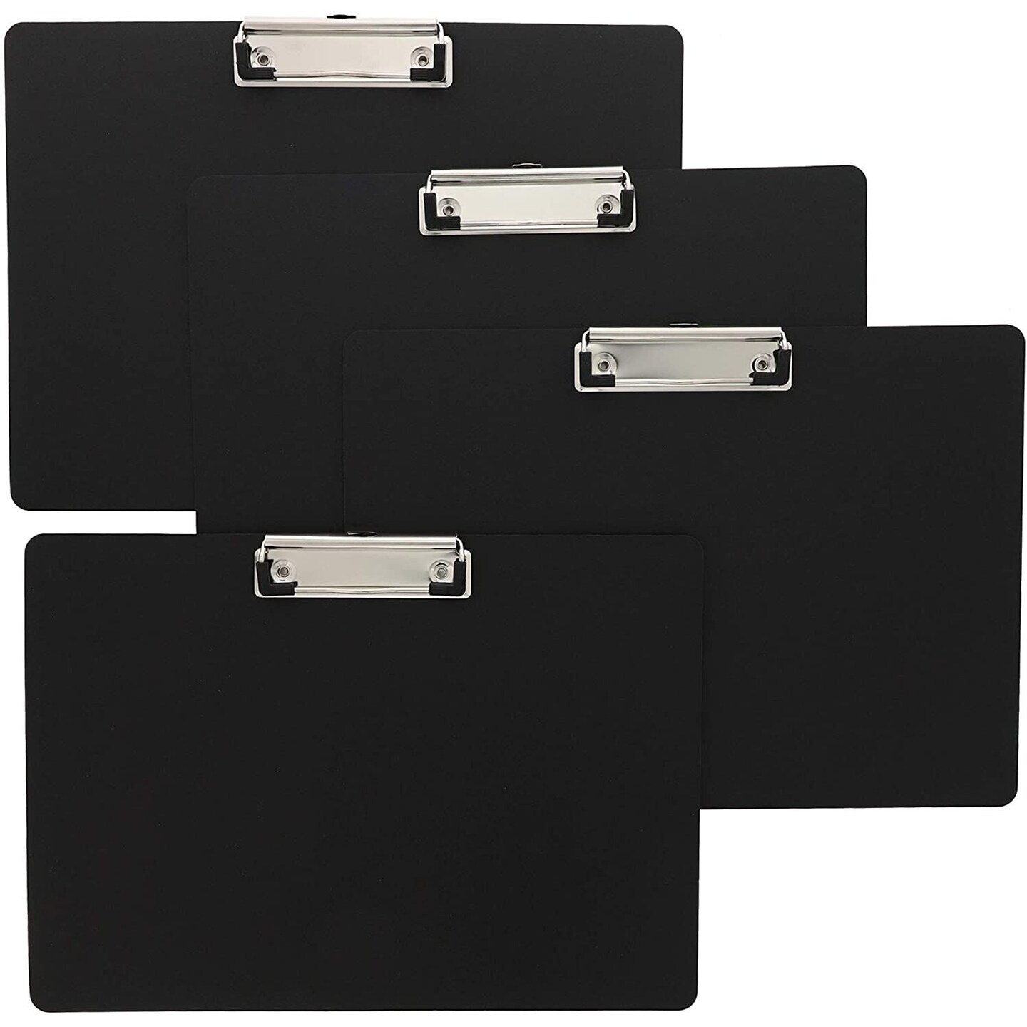 4 Pack Landscape Horizontal Clipboards with Low Profile Clip, Black Plastic Sideways Clip Board (9 x12 In)
