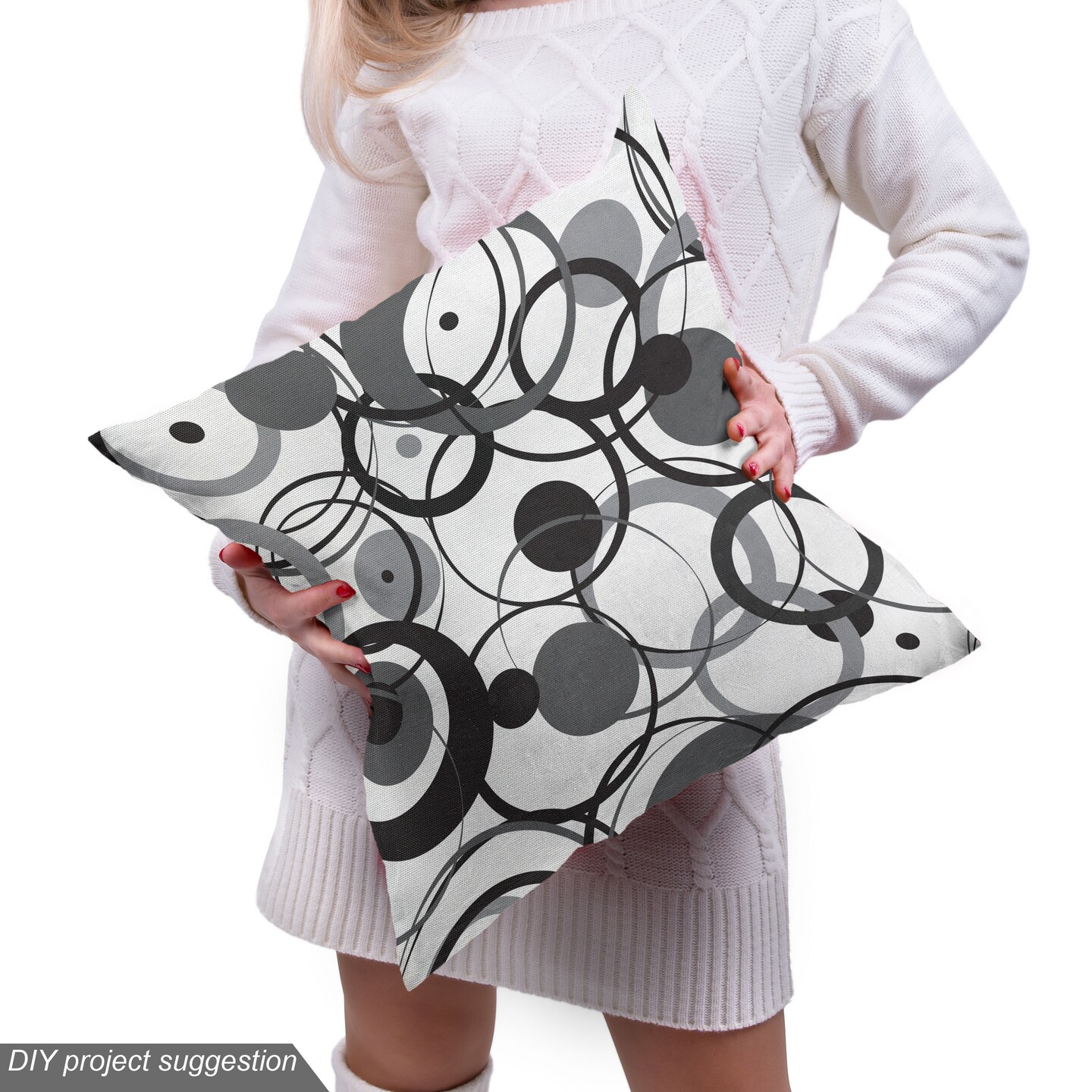 Ambesonne Abstract Fabric by The Yard, Monochrome Circles Dots Surreal Expressionism Inspired Geometric Modern Art, Decorative Fabric for Upholstery and Home Accents, 3 Yards, Grey White