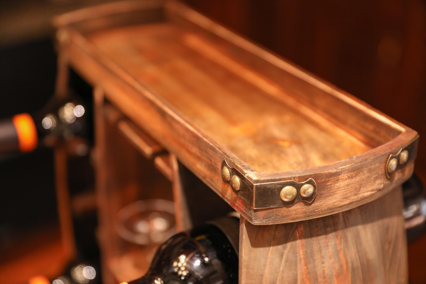 Rustic Wooden Wine Rack with Glass Holder, 8 Bottle Decorative Wine Holder