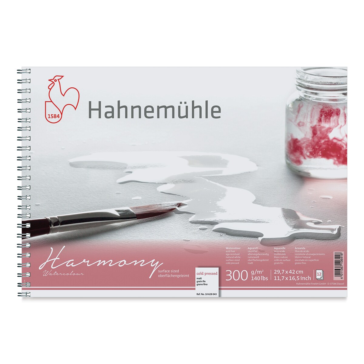 Hahnem&#xFC;hle Harmony Wirebound Watercolor Pad - 11.7&#x22; x 16.5&#x22;, Cold Press, 12 Sheets, 140 lb