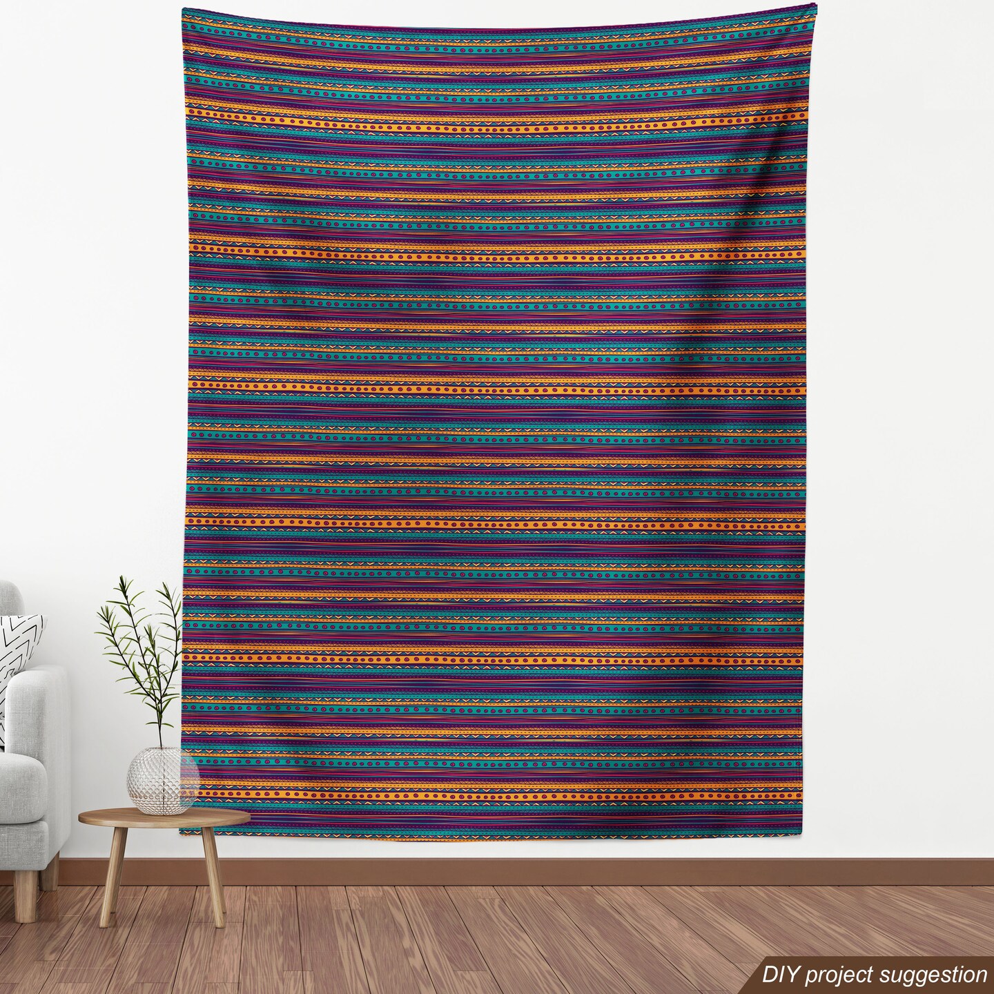 Ambesonne Tribal Fabric by The Yard Striped Retro Pattern with Rich Mexican Color Folkloric Print Decorative Water Resistant Material for Sofa Curtain Chair Cover Headboard Upholstery 1 Yard Teal Plum