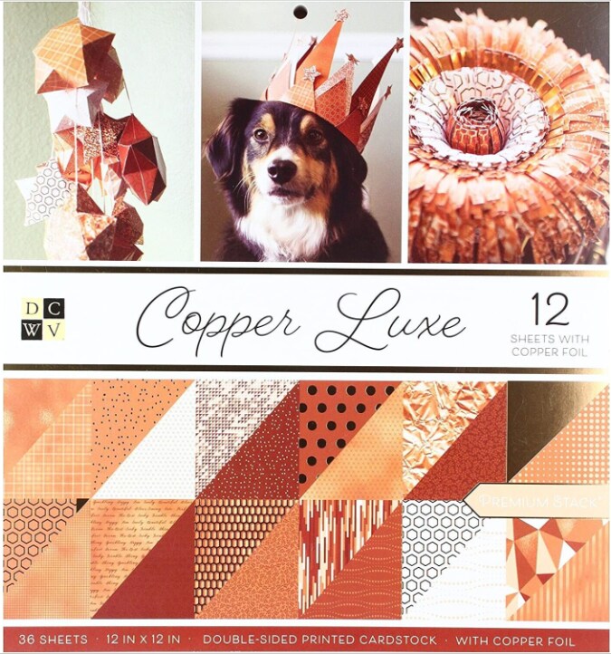 DCWV Card Stock 12"X12" Premium Printed Cardstock Stack, Copper Luxe, 18 Des/2 Each, 12 W/Foil PS-005-00564