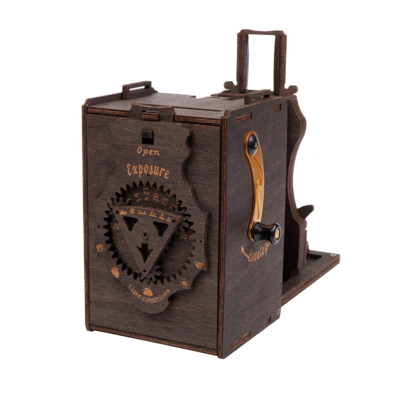 Pinhole Instant Film Camera Building Set - 3D Wooden Puzzle for Adults - Retro Vintage Steampunk Mechanical Wood Model to Build - Compatible with Instax Mini Film (Not Included)