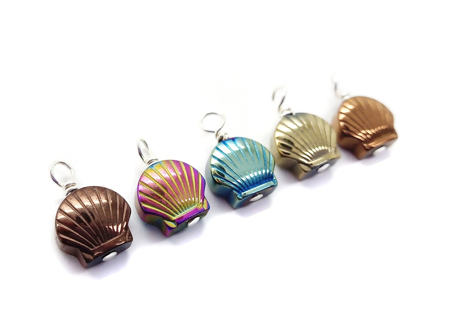 Seashell Charms, Colorful Sea Shell Bead Dangles, 10 pieces Mixed Colors, Adorabilities