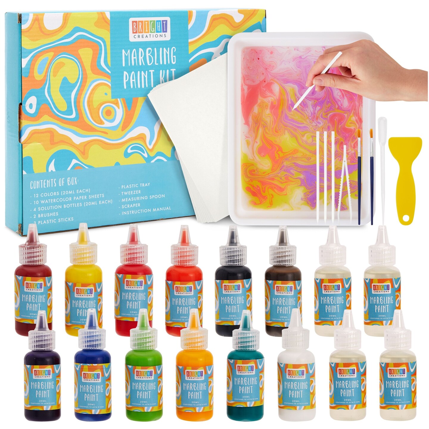 36 Piece Marbling Painting Kit for Kids, Arts and Crafts Supplies, Teacher  Supplies (12 Colors)