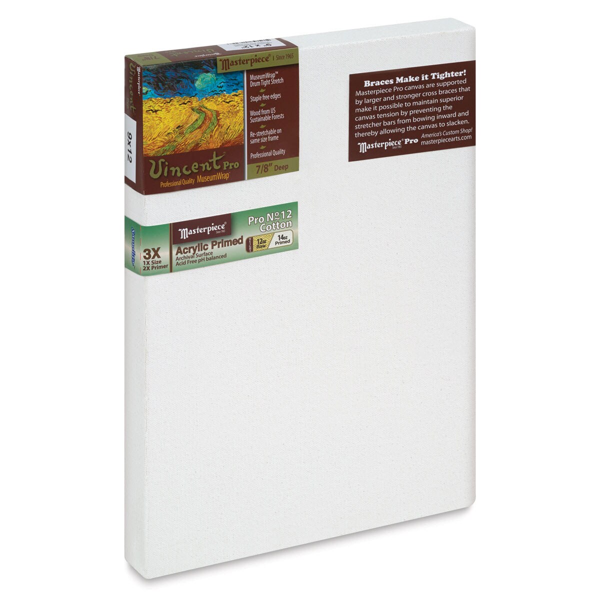 Masterpiece Vincent Pro Sausalito Cotton Canvas - 9&#x22; x 12&#x22;, Acrylic Primed