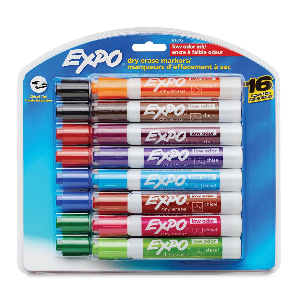 Expo Dry Erase Low Odor Markers - Chisel Tip, Assorted Colors, Set of 16