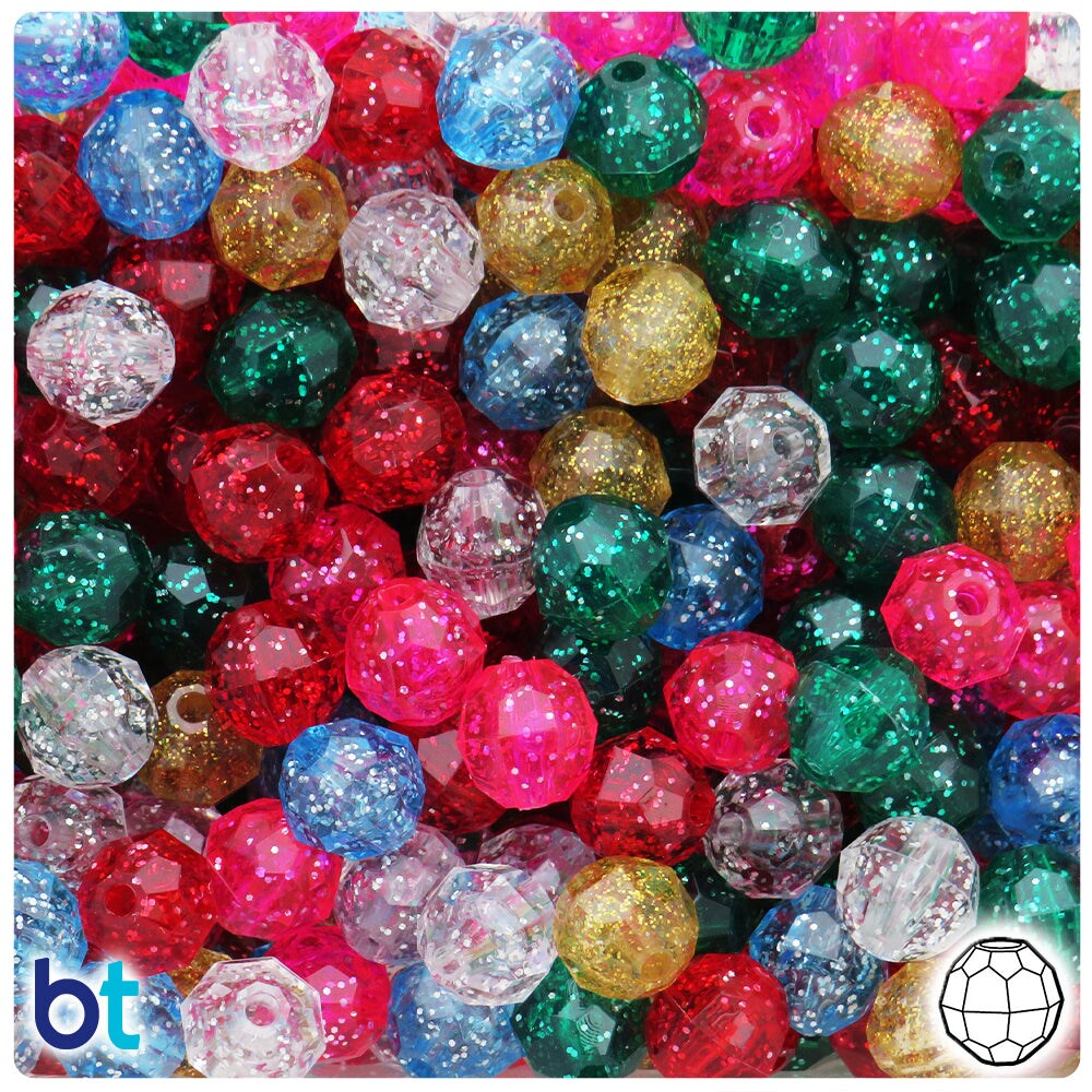 BeadTin Classic Sparkle Mix 10mm Faceted Round Plastic Craft Beads