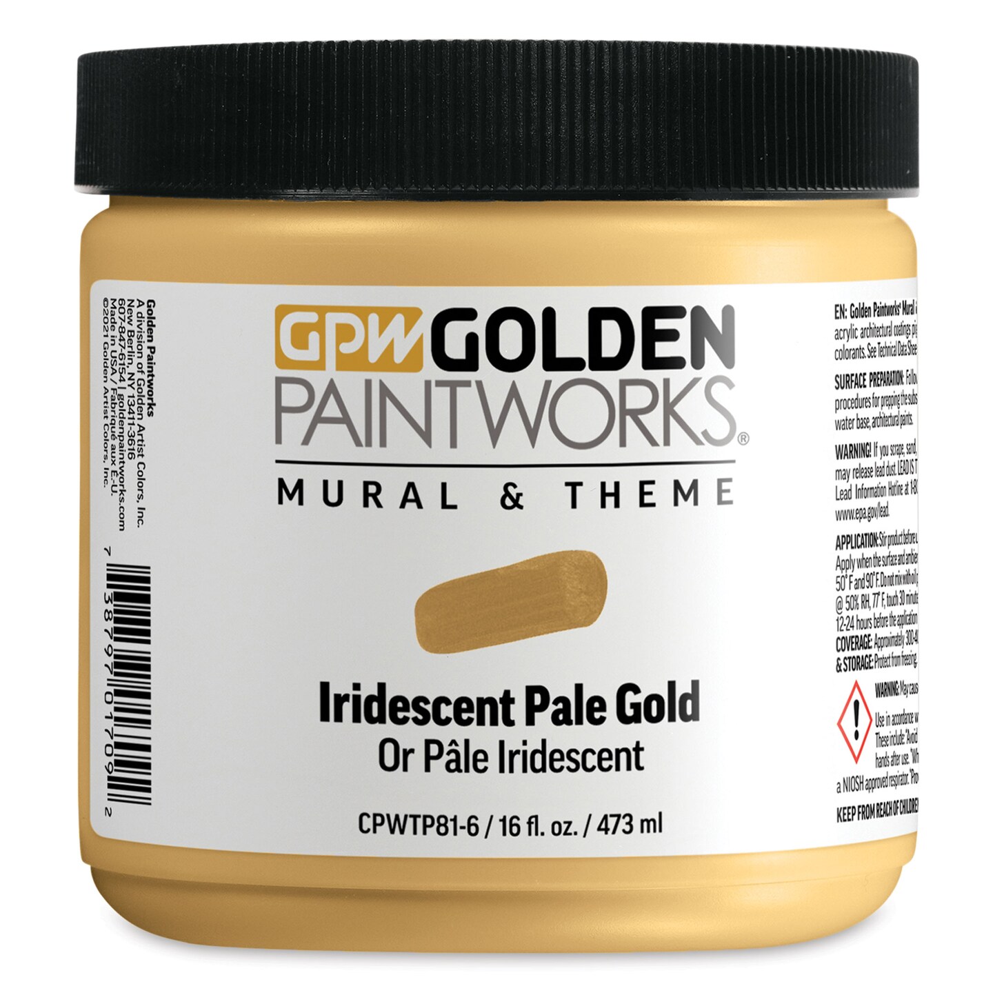 Golden Paintworks Mural and Theme Acrylic Paint - Iridescent Pale Gold, 16 oz, Jar
