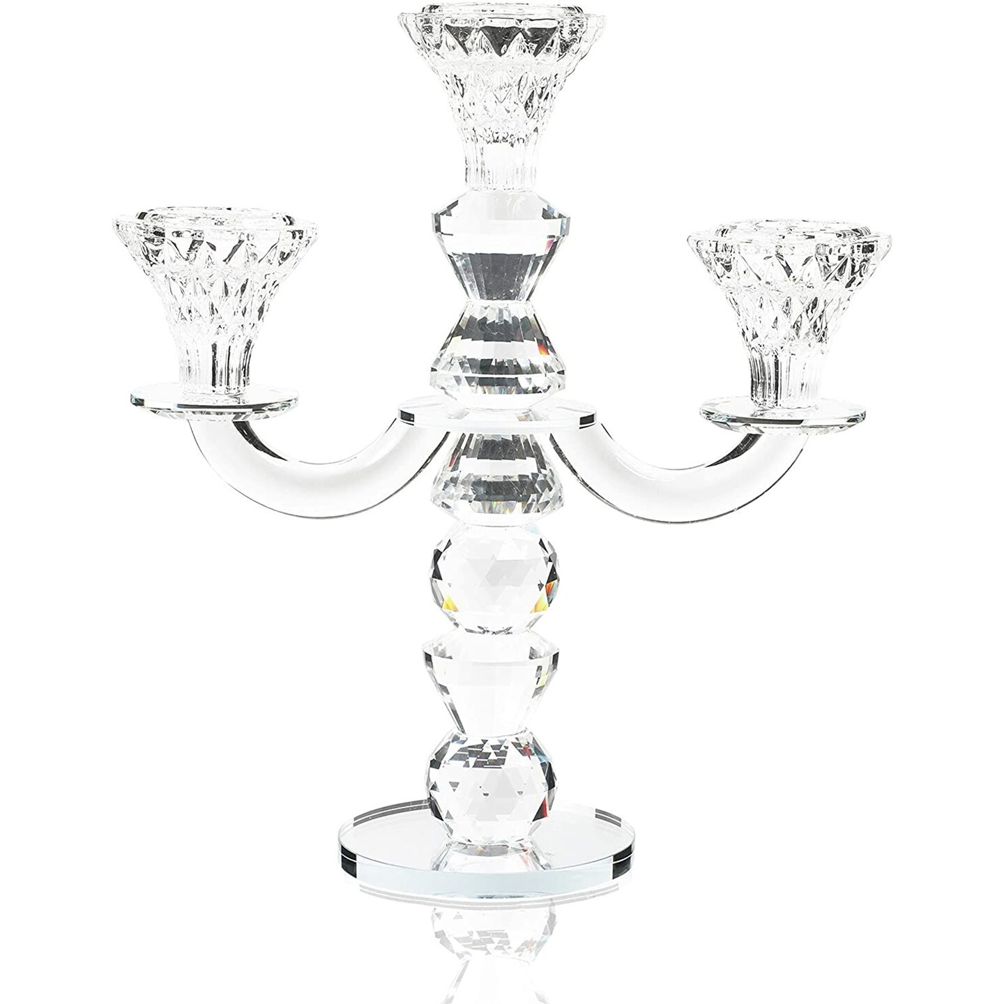 Glass Candle Holders, 3-Armed Crystal Candlesticks (8.5 x 10 x 3.5 In ...