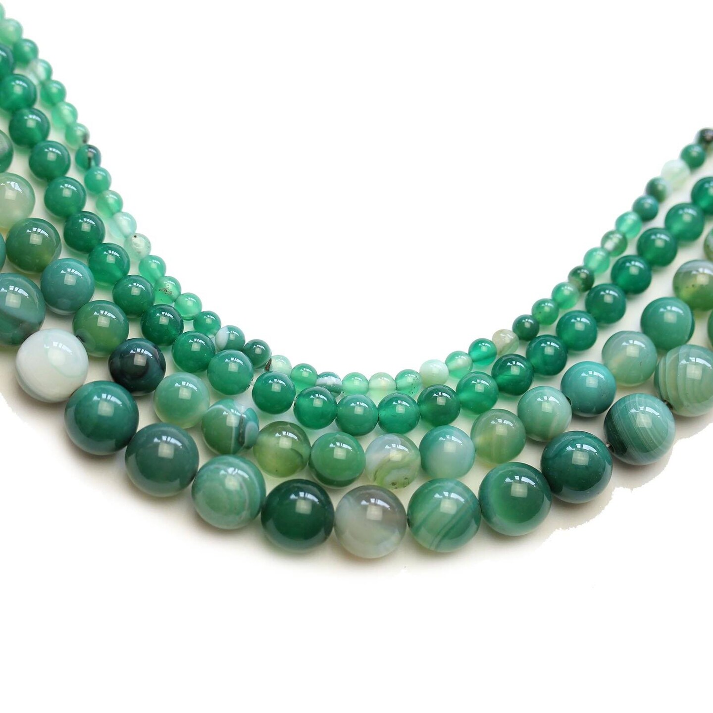 Multi-pack - Green Dyed Banded Agate Stone Round Beads (sizes 4mm, 6mm, 8mm, 10mm)