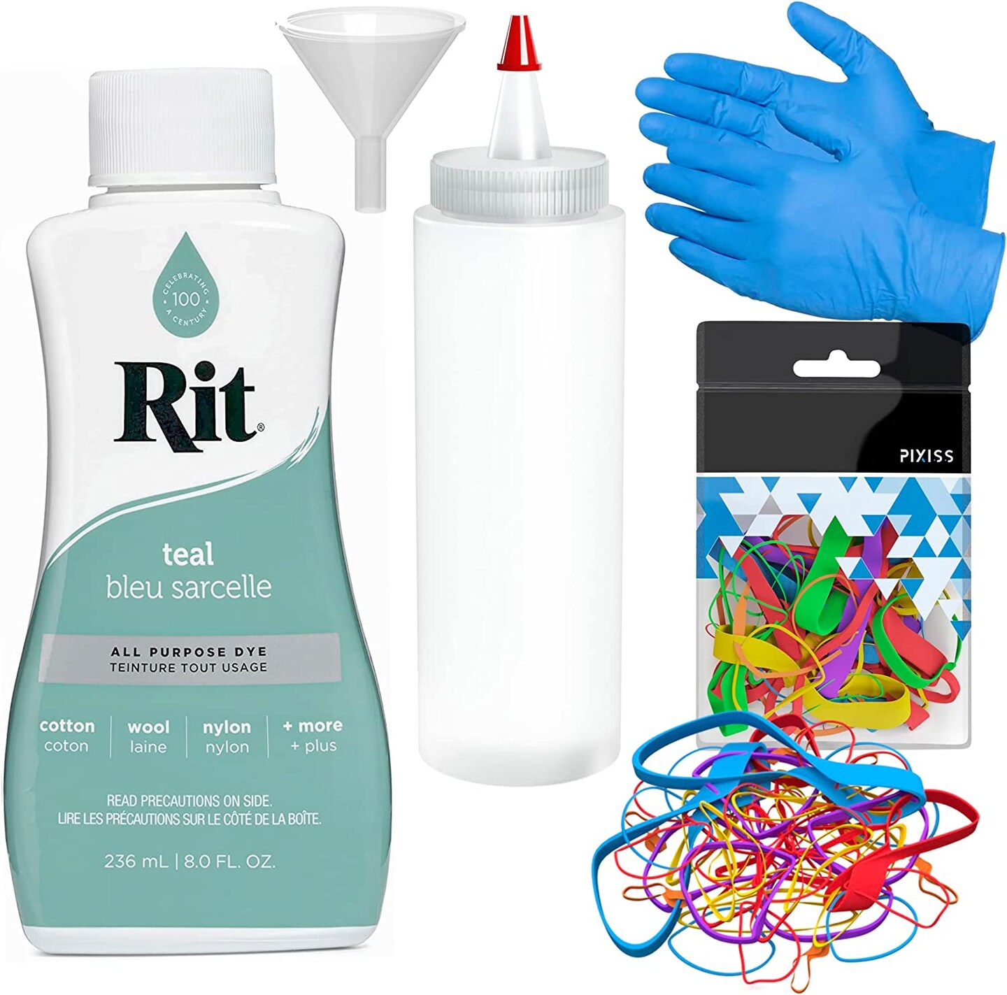 Rit Dye Liquid Teal All-Purpose Dye 8oz, Pixiss Tie Dye Accessories Bundle