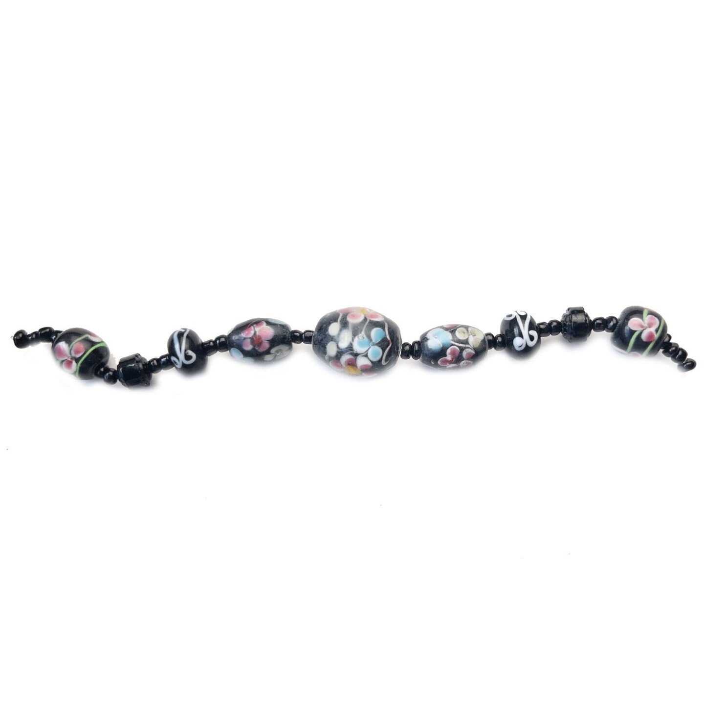 Handmade Lampwork Glass Black &#x26; Multi Flower Mix 10-20mm Beads