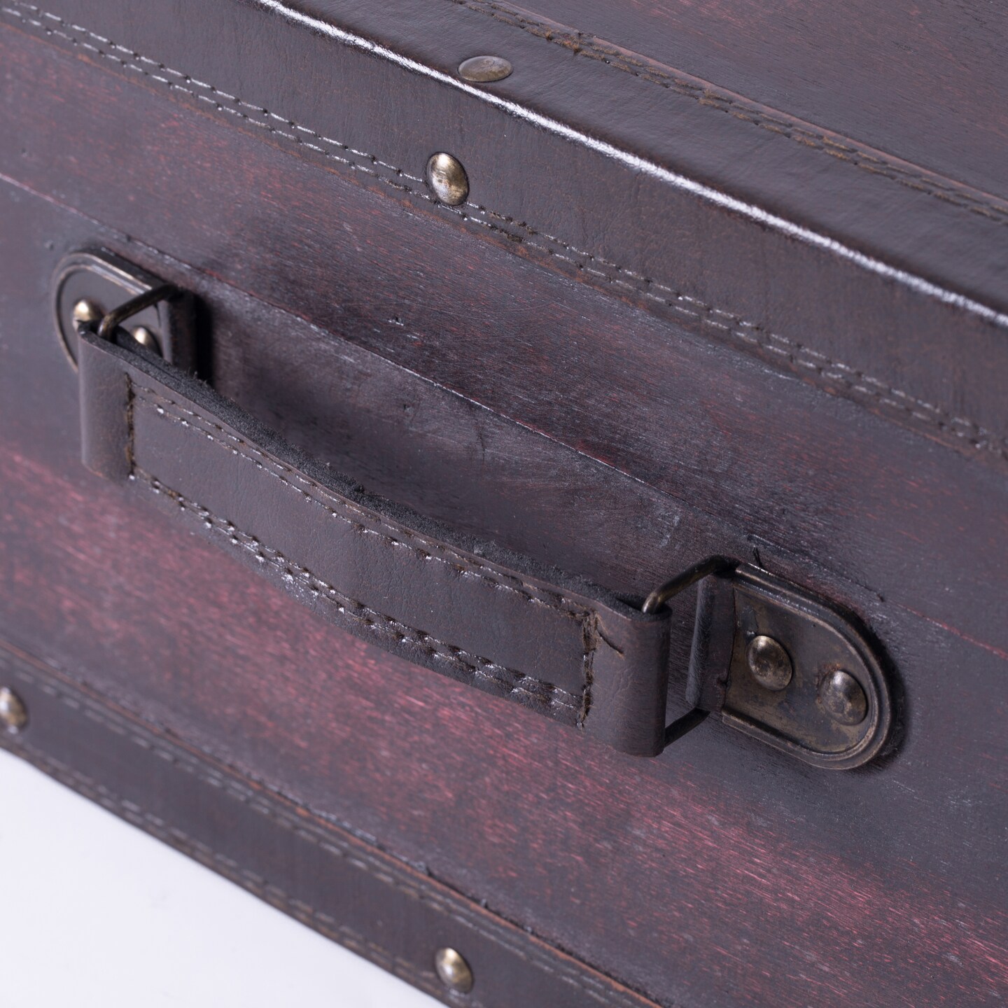 Vintage Style Brown Wooden Suitcase with Leather Trim