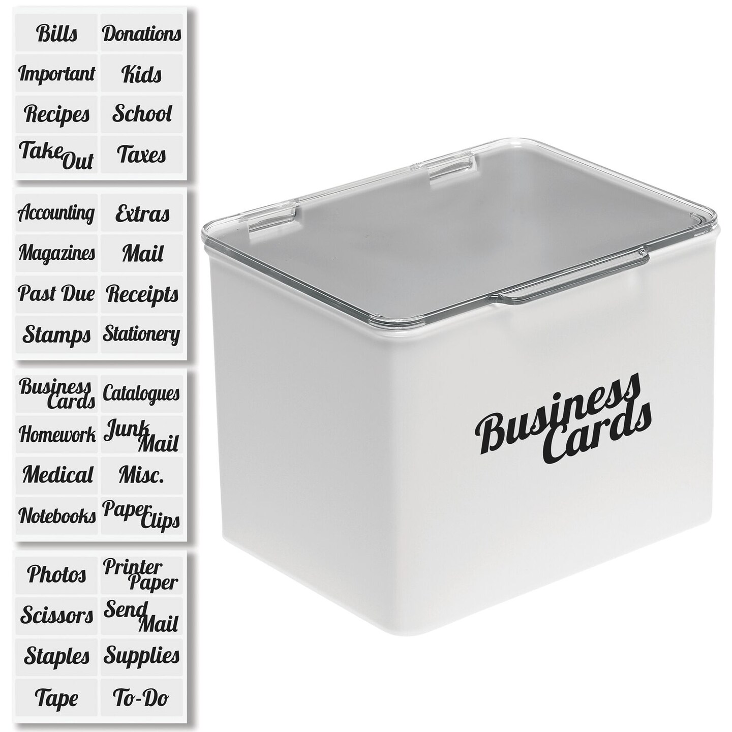 mDesign Plastic Stackable Home, Office Storage Box + 32 Labels