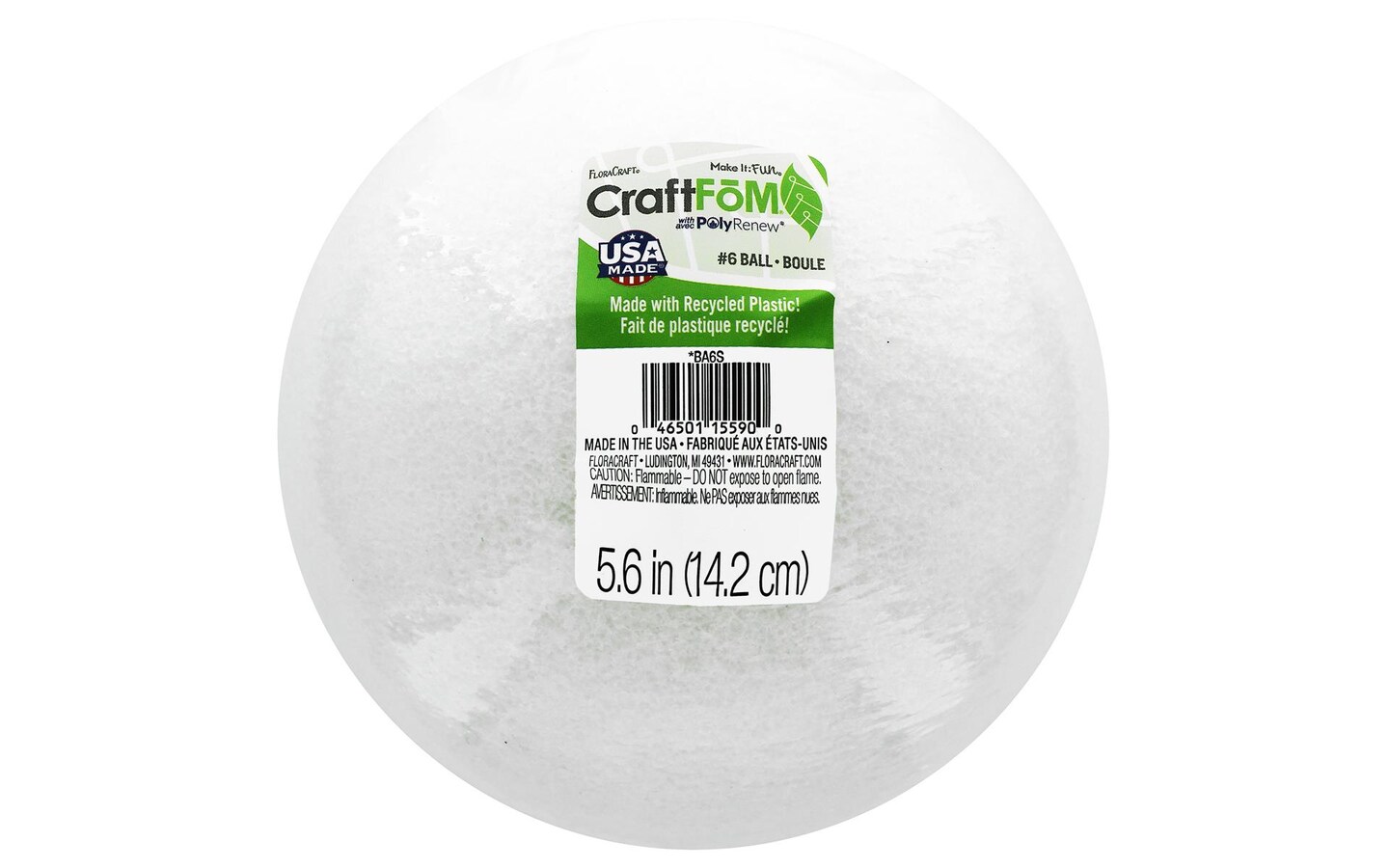 Floracraft CraftFM Crafting Foam Ball 5.6 inch White, Size: 5.6 inch