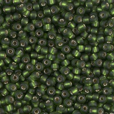 Miyuki 8 Round Seed Bead, 8-26F, Matte Silver Lined Olive, 10 grams