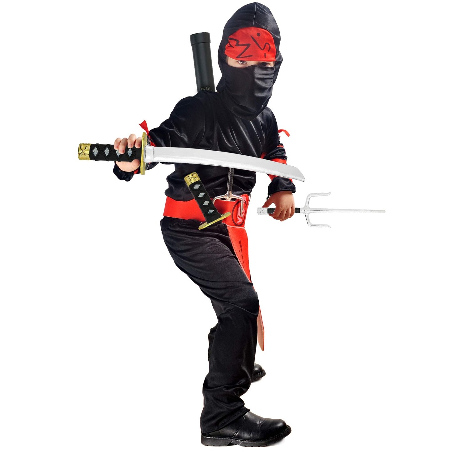Ninja Weapons Toy Set - Fighting Warrior Weapon Costume Set with Katana Swords, Sai Daggers, and Shuriken Stars - 6 Pieces