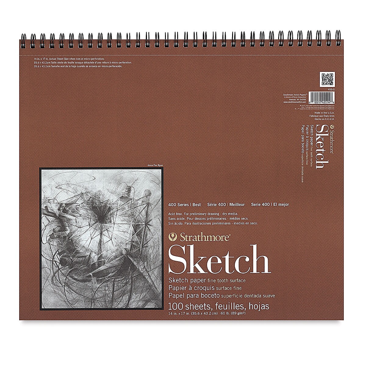 Strathmore 400 Series Sketch Pad - 14" x 17", Spiral Bound, Side, 100 Sheets