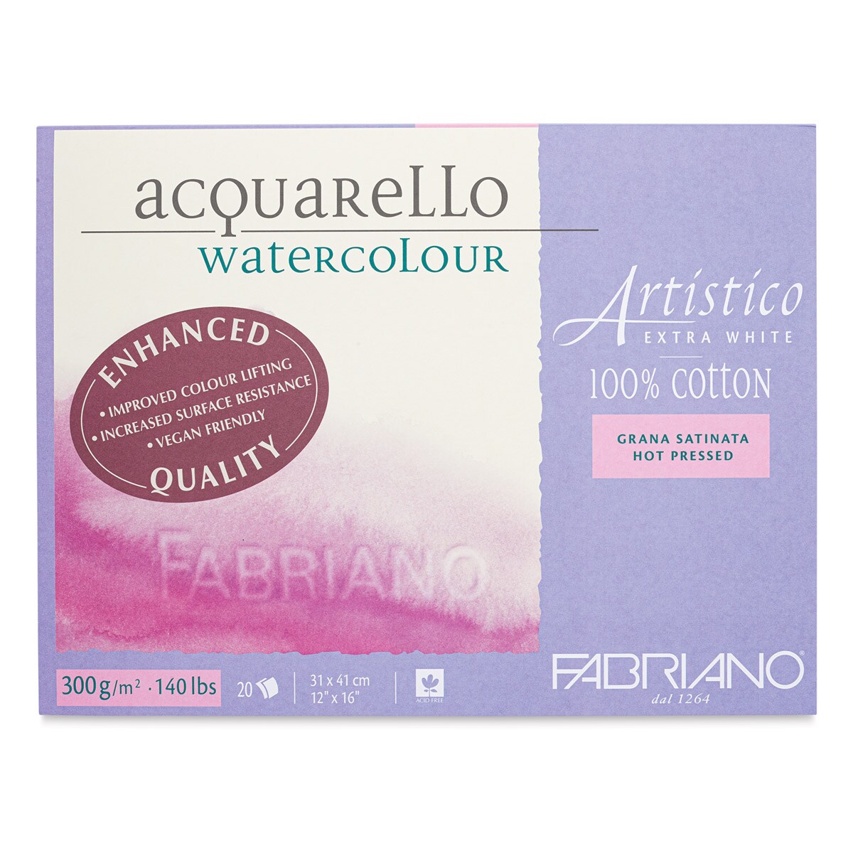Fabriano Artistico Enhanced Watercolor Block - Extra White, Hot Press, 12&#x22; x 16&#x22;