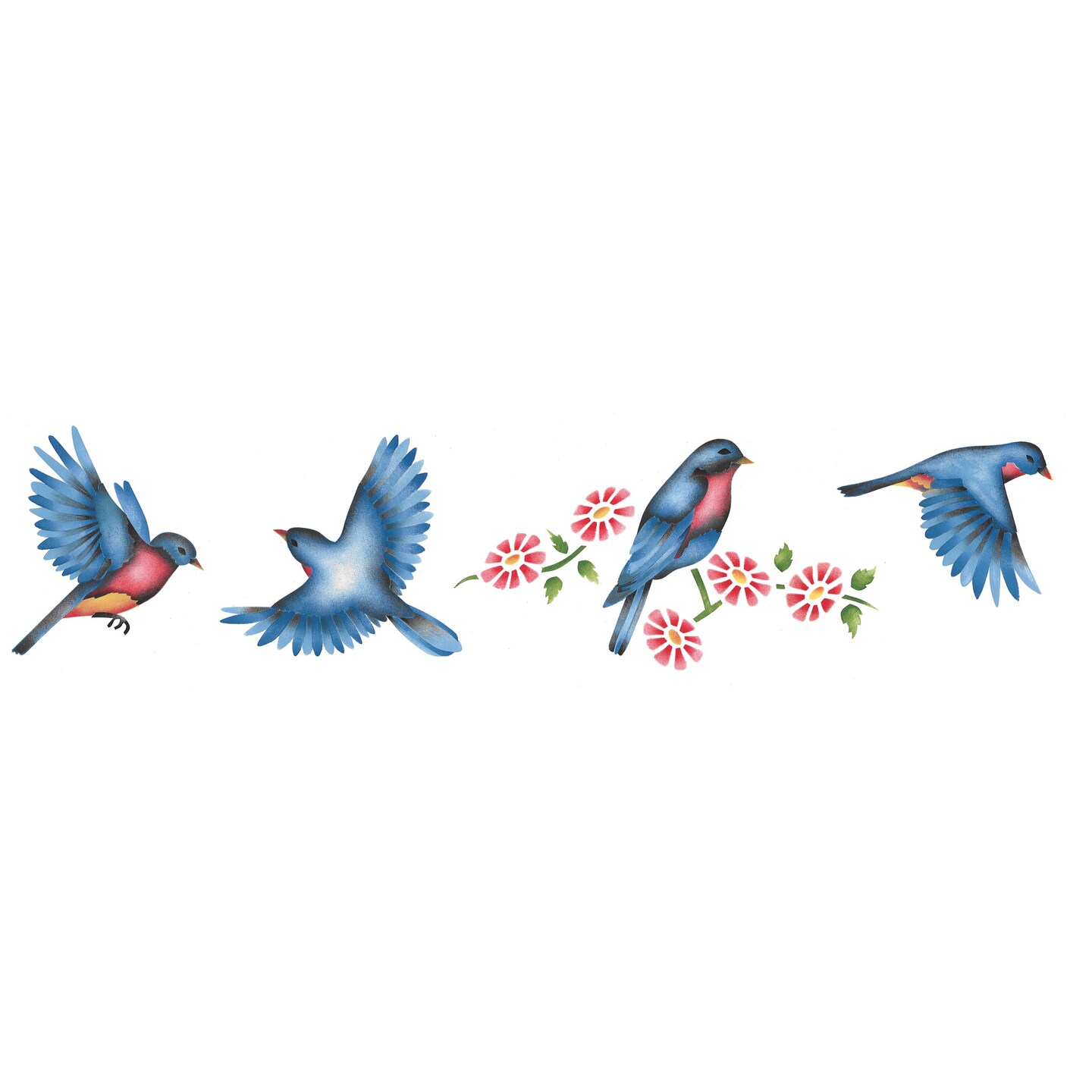 Bluebirds with Flowers Wall Stencil | 444 by Designer Stencils | Animal &#x26; Nature Stencils | Reusable Art Craft Stencils for Painting on Walls, Canvas, Wood | Reusable Plastic Paint Stencil for Home Makeover | Easy to Use &#x26; Clean Art Stencil