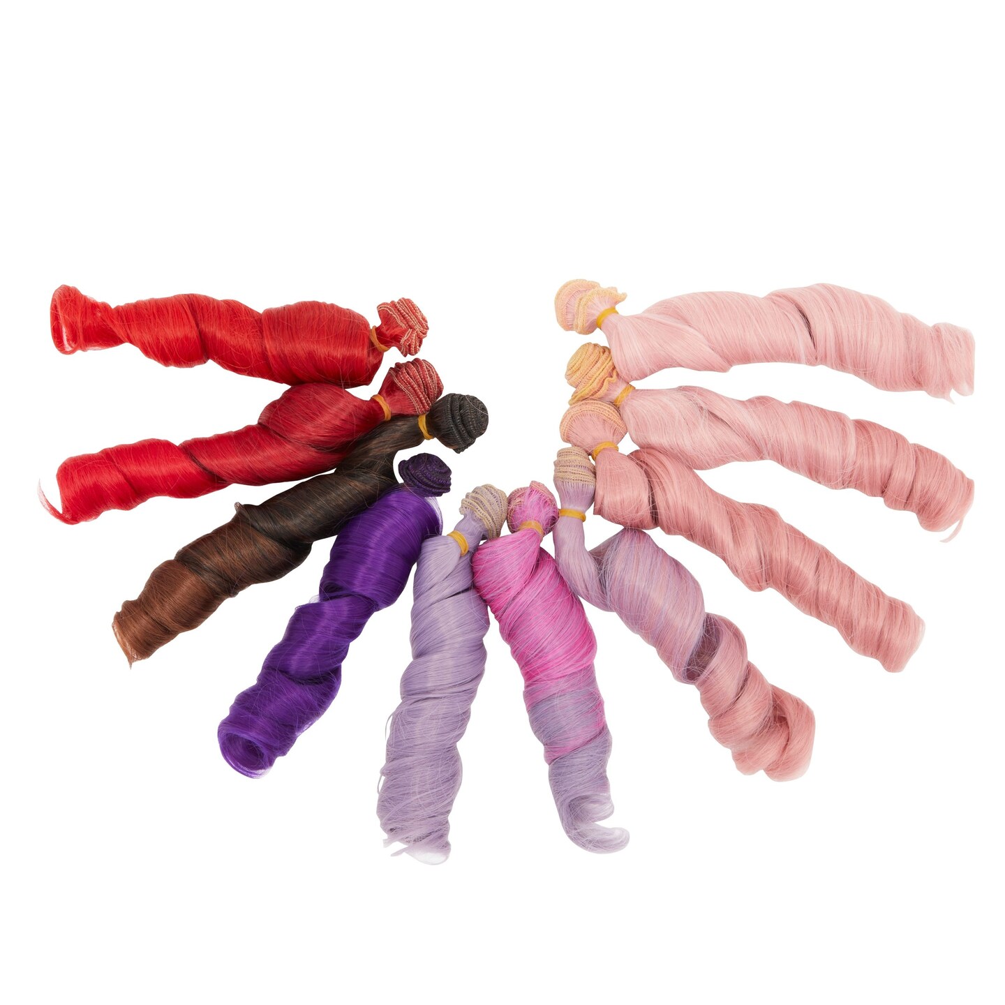 Curly Doll Hair Wefts for Rerooting, Colorful Synthetic Extensions (10 x 40 In, 10 Pack)