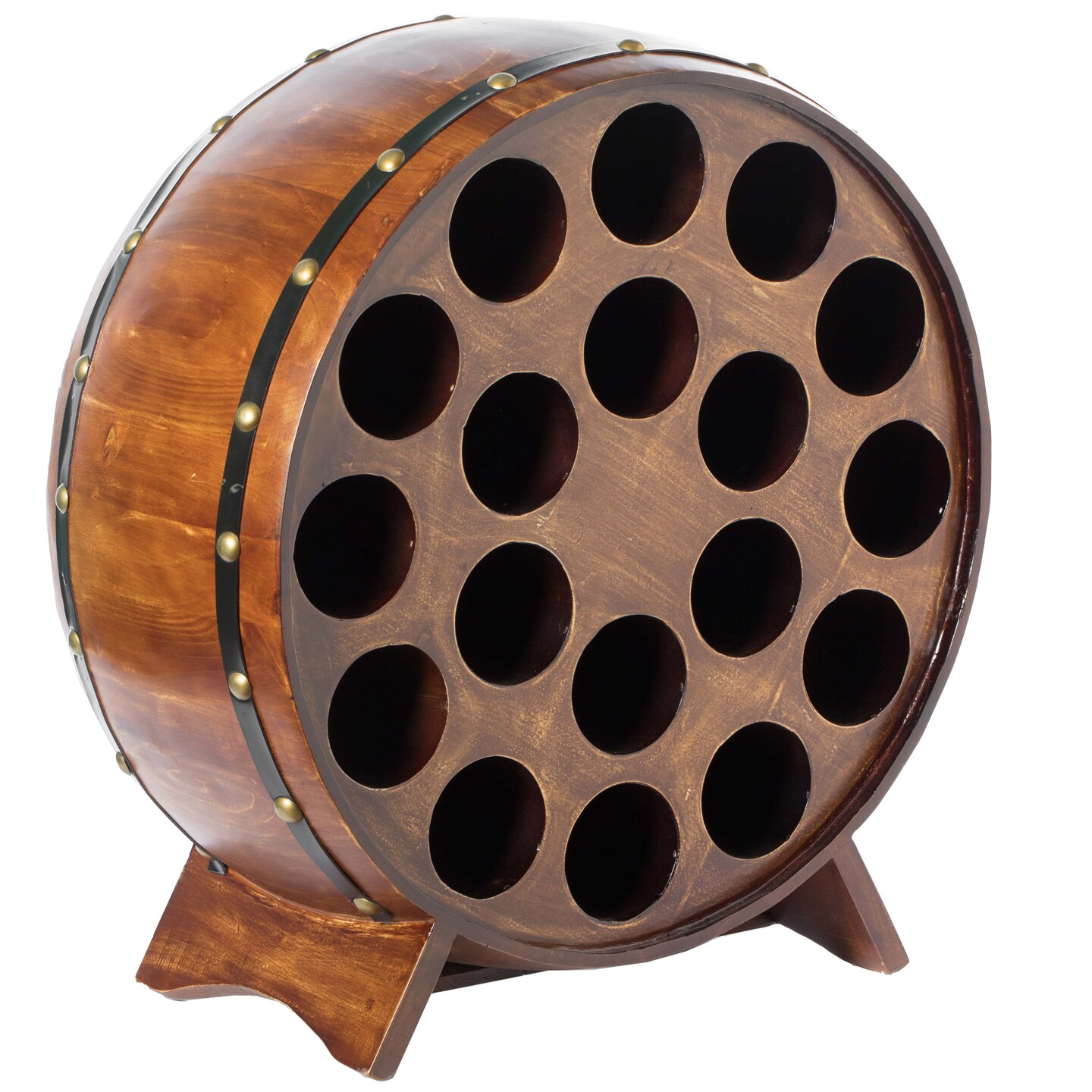 Wooden Stackable Round Shaped Wine Barrel Wine Rack, 1 Rack