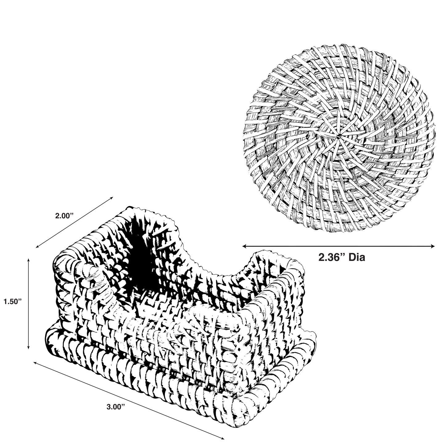Honey Brown Set of 6 Round Natural Rattan Placemats with Rectangular Holder