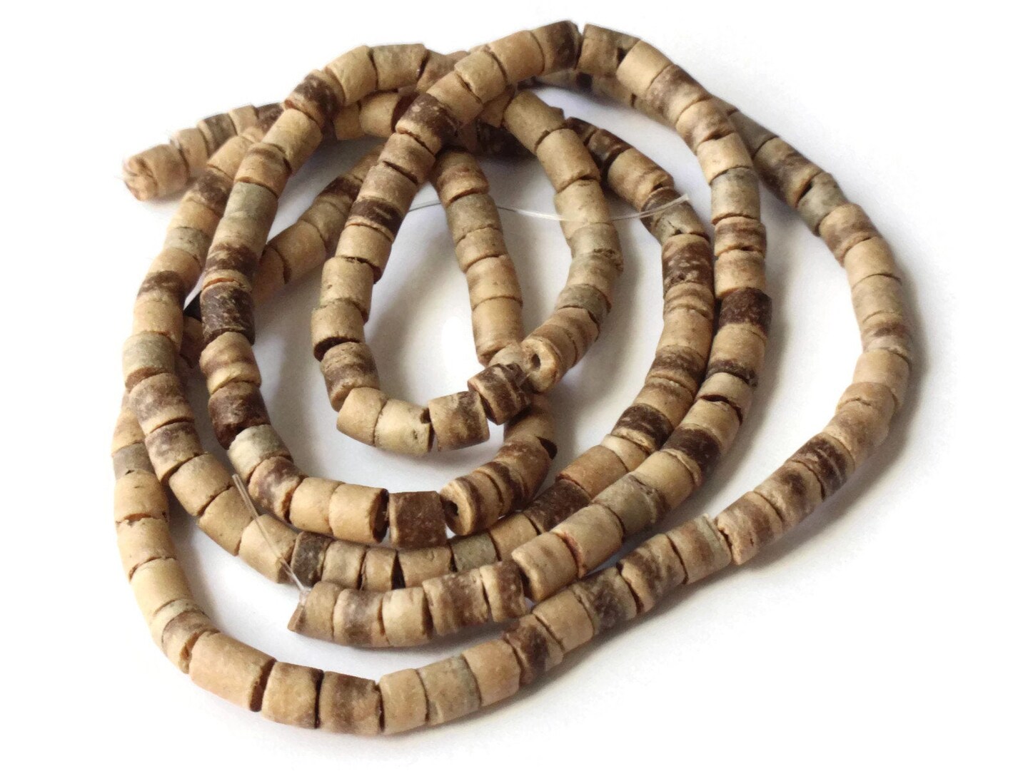 4mm Coconut Heishe Beads Brown Tube Beads 23.5 Inch Strand